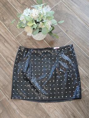 Black Faux Leather Mini Skirt with Silver Studs